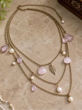 Delicate Earthy Boho Layered Necklace | Extra Long 48” Gold Tone Charm Necklace